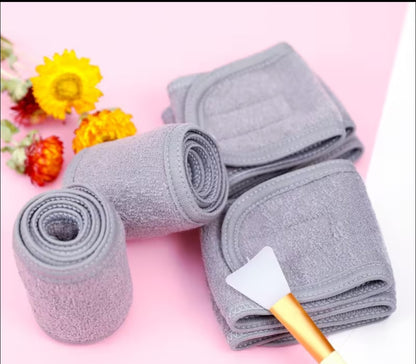 Bandeau Soin Visage Ajustable – Tissu Éponge Gris