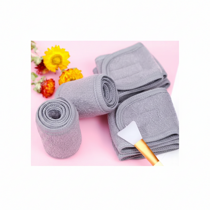 Bandeau Soin Visage Ajustable – Tissu Éponge Gris