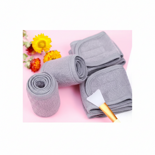 Bandeau Soin Visage Ajustable – Tissu Éponge Gris
