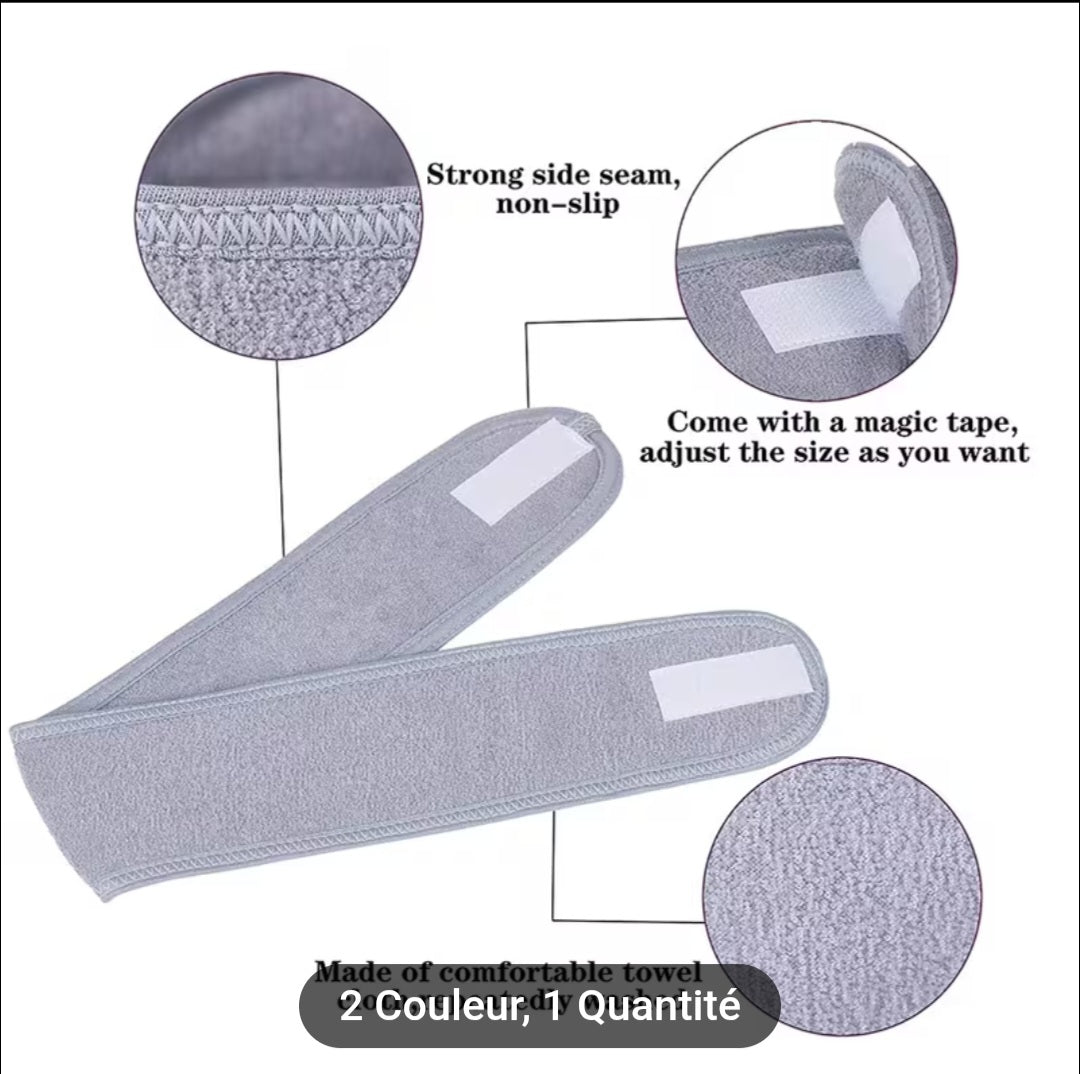 Bandeau Soin Visage Ajustable – Tissu Éponge Gris