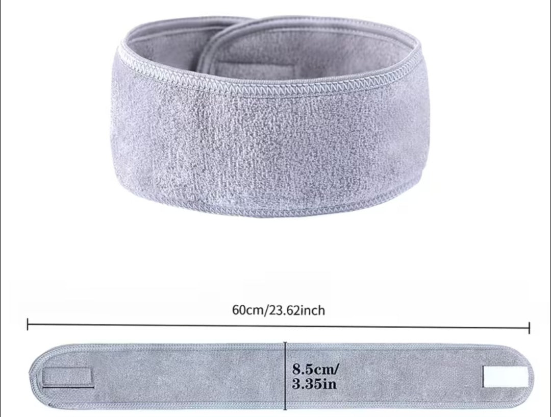 Bandeau Soin Visage Ajustable – Tissu Éponge Gris