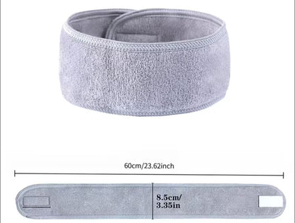 Bandeau Soin Visage Ajustable – Tissu Éponge Gris