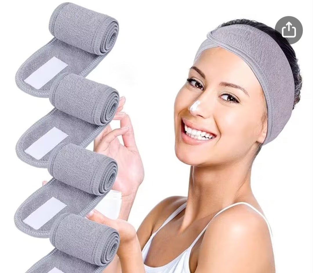 Bandeau Soin Visage Ajustable – Tissu Éponge Gris