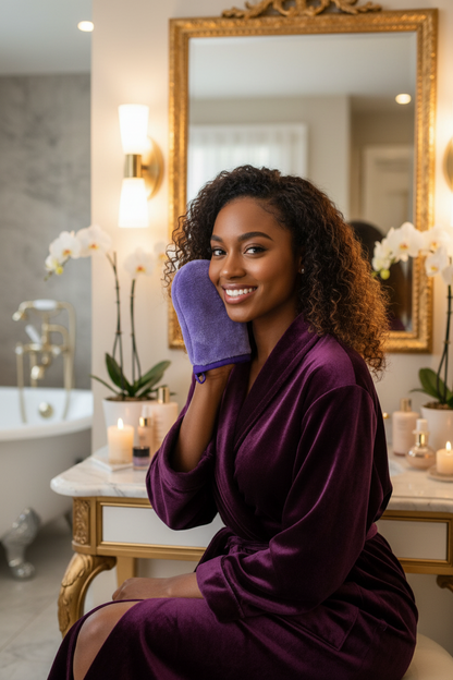 Gant Démaquillant Lavable en Microfibre – Violet Foncé